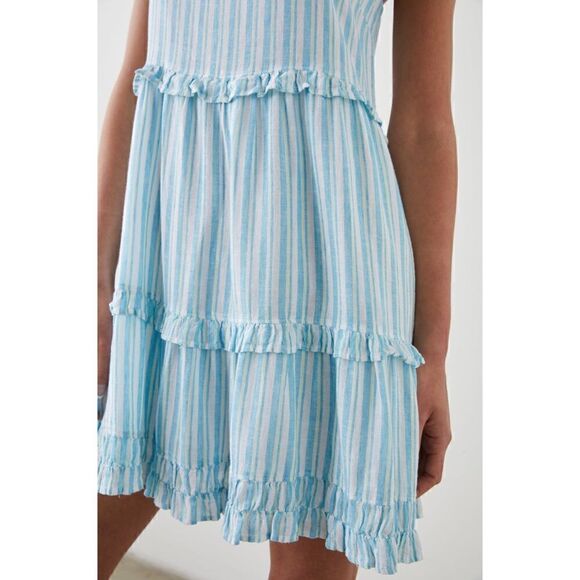 NWT Rails Sandy Dress Linen Blend Striped Ruffle Mini in Laguna Stripe, Small - Picture 2 of 16